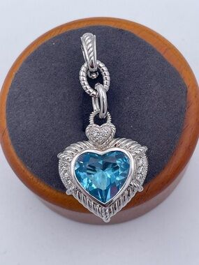 Judith Ripka Sterling Silver 925 Blue Topaz CZ Heart Enhancer Pendant Thailand